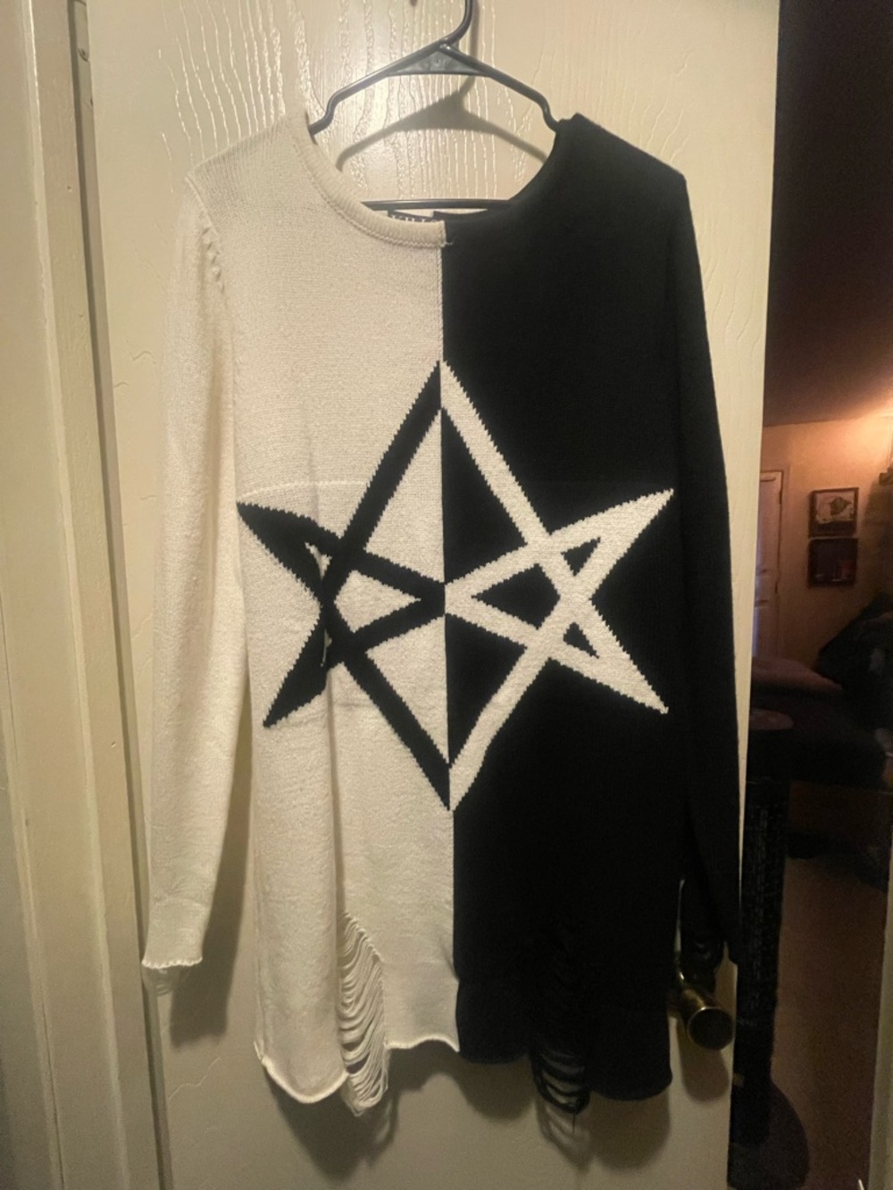 Killstar Black and White Long Sleeve Star Sweater Dress